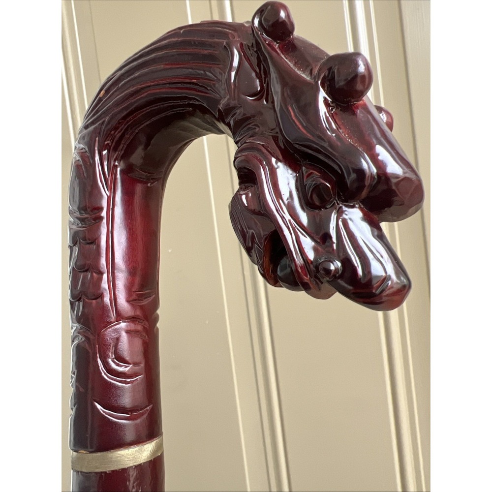 Asian Dragon Head Wood Carved Walking Stick MADE IN VIETNAM